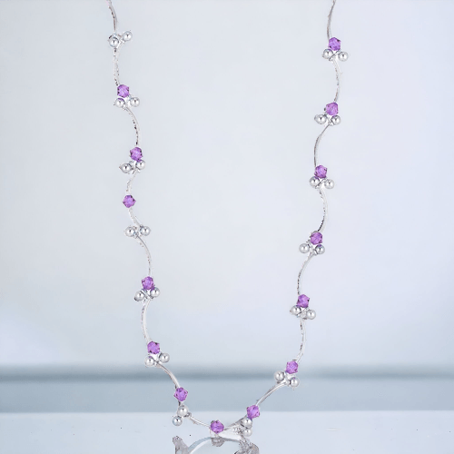 Sterling Silver 16.5 Inch necklace with Purple Crystals - J & S Expressions