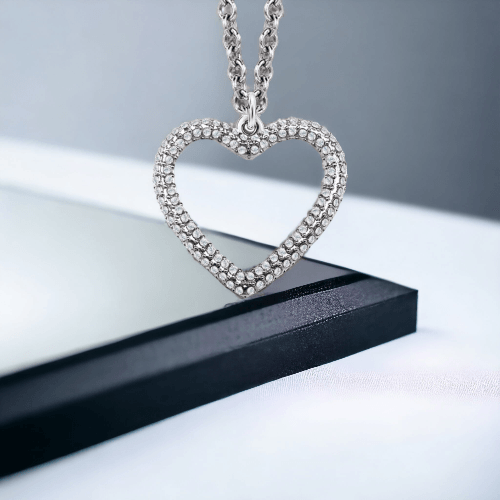 Open Pave Heart Necklace with Silver Overlay - J & S Expressions