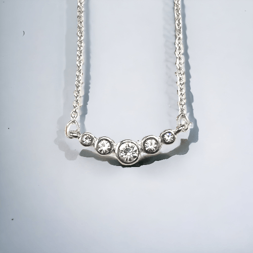 5 Stone Necklace Sterling Silver Overlay