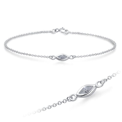 Silver Leaf Shape with CZ Stone Bracelet - J & S Expressions