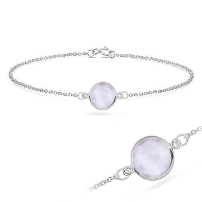 Rose Quartz Round Shape Silver Bracelet - J & S Expressions